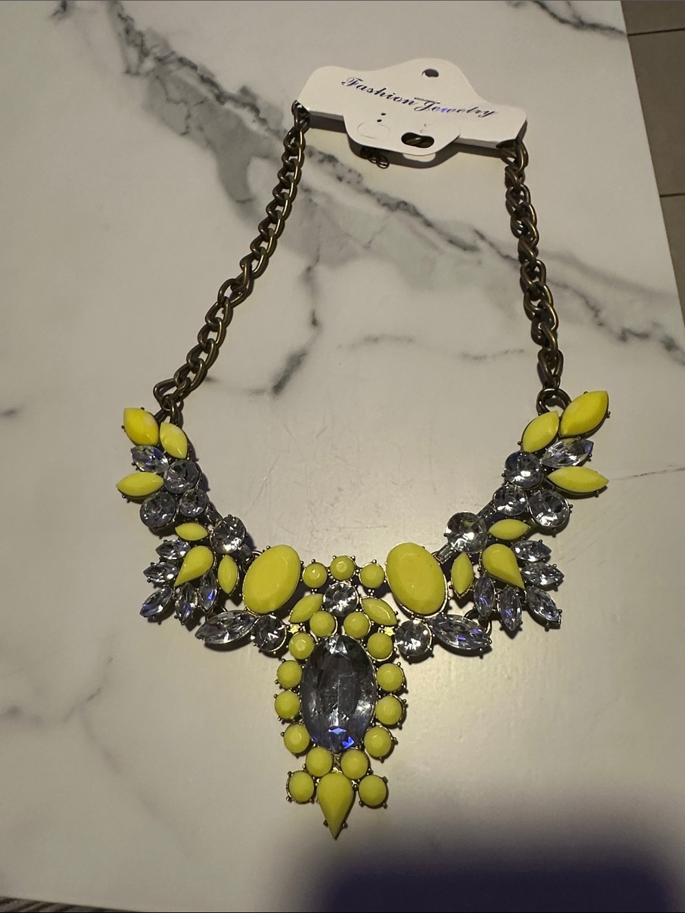 Yellow Crystal Statement Necklace - Fashion Jewelry